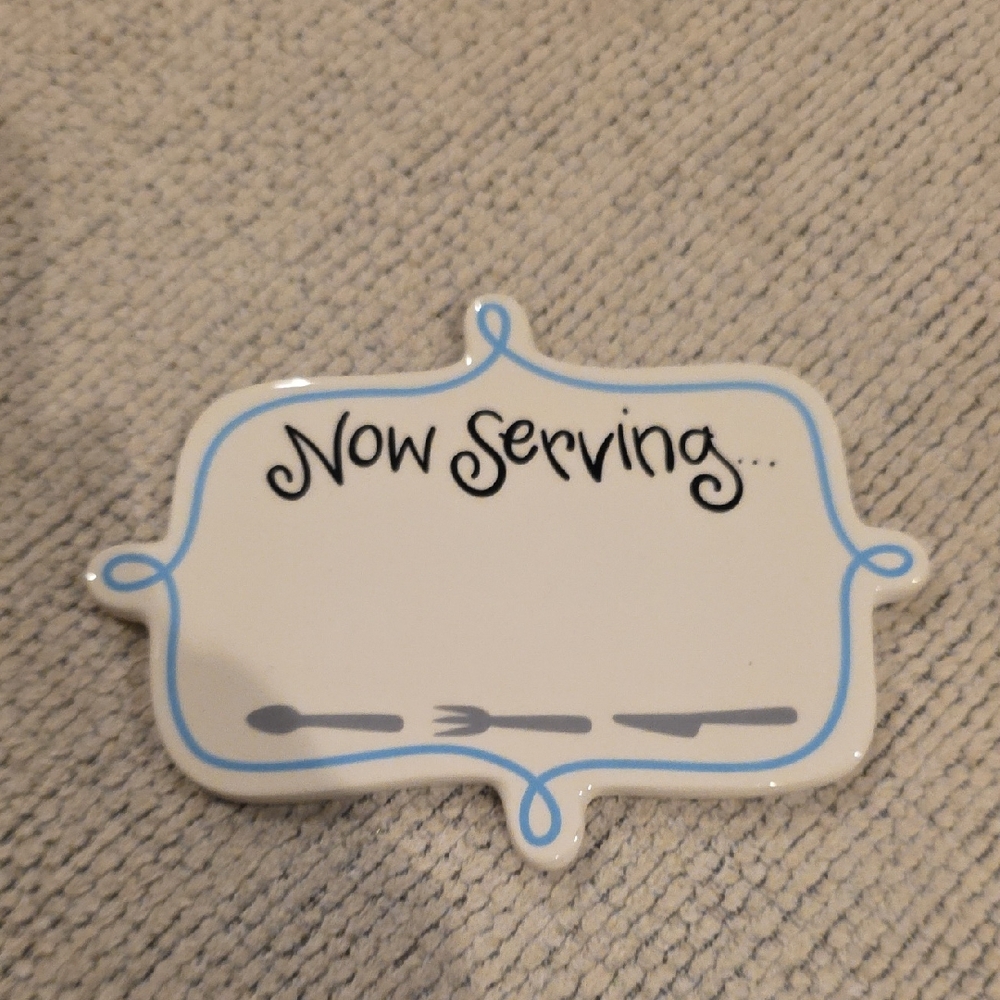 Coton Colors White and Blue Ceramic Serving Sign